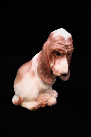 Dahl Jensen porcelæns figur af Basset Hound.
H:14cm. Mærket Kongelig krone / DJ 1065. ...