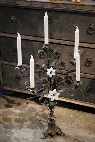 Old French church candlestick in bronze with super fine dark patina...