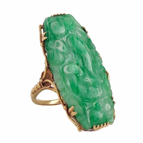 Thorvald Nielsen Meier; Ring in 14k gold set with jade