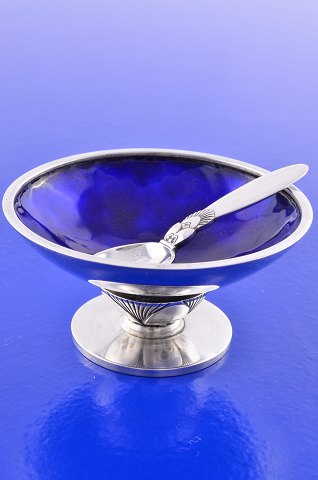 Catus Georg Jensen silver Salt cellar with blue enamel