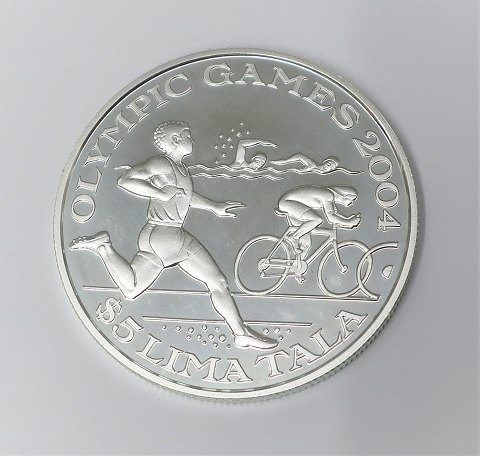Tokelau. Olympiad 2004. Silver coin $5 from 2003. Diameter 38 mm.