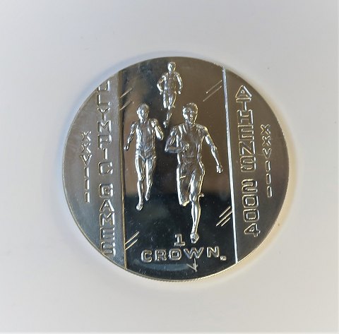 Isle of Man. Olympiaden 2004. Sølvmønt 1 Crown  fra 2004. Diameter 38 mm.