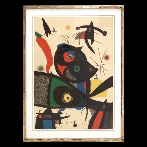 Joan Miró litografi. Joan Miro, 1893-1983, 
litografi i farver. Signeret og nummereret 48/75. 
Fra Oda à Joan Miró (III) 1973. Lysmål: 88x61cm. 
Med ramme: 107x79cm