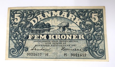 Dänemark. Banknote DKK 5 1942 H. Schöne gut erhaltene Banknote.