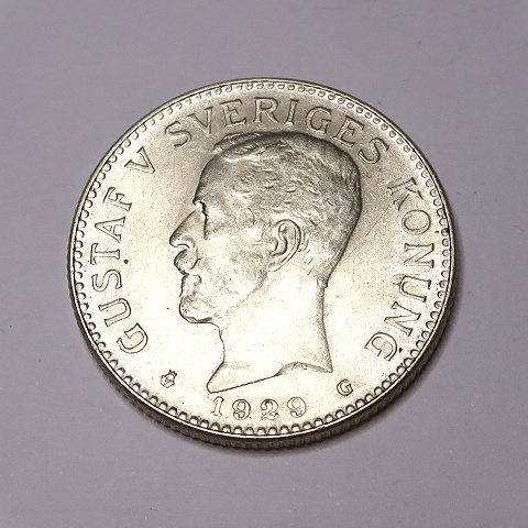 Sverige. Gustav V. Sølv 2 krone 1929.