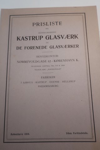 Kastrup Glasværk og De Forende Glasværker
Prisliste
Om fabrikker i Aarhus - Kastrup - Odense - Hellerup - Frederiksberg
Udgivet af Glashistorisk Selskab
1910
Sideantal: 35
In a good condition