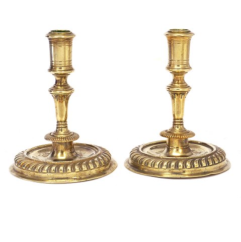 Pair of early 18th century brass candlesticks. 
Denmark circa 1720. H: 15cm