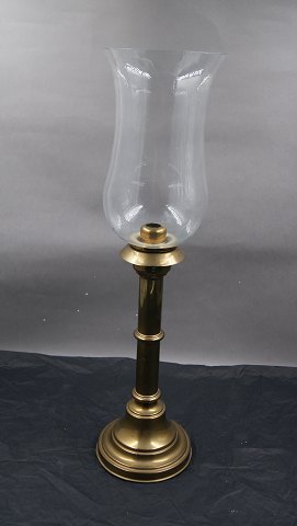 Large and beautiful Hurricane candlestick with brass and glass 50.5cm. Has a small chip 5x3mm in the edge.