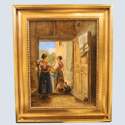 Wilhelm Marstrand; Painting, conversing women in doorway