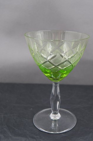 Vienna Antique or Wien Antik glassware with knob on cutted stem, by Lyngby Glass-Works, Denmark. Green white wine glasses 12cm