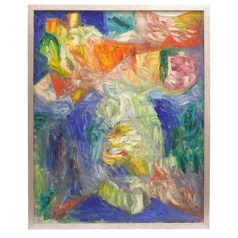 Tage Mellerup, 1911-88, Öl auf Leinen. Komposition 
mit Vögeln. Signiert und datiert 1947. Lichtmasse: 
54x43cm. Mit Rahmen: 58x47cm