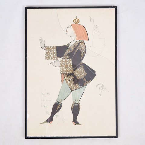 Litografisk Tryk I Sort Ramme - Signeret Af Bjørn Wiinblad