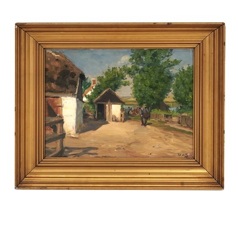 Hans Andersen Brendekilde, 1857-1942, Öl auf 
Leinen. Dorf an einem Sommertag. Signiert. 
Lichtmasse: 29x37cm. Mit Rahmen: 43x51cm