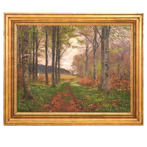 H. A. Brendekilde maleri. Hans Andersen 
Brendekilde, 1857-1942, olie på lærred. Skovparti 
på en forårsdag. Signeret. Lysmål: 89x115cm. Med 
ramme: 115x141cm