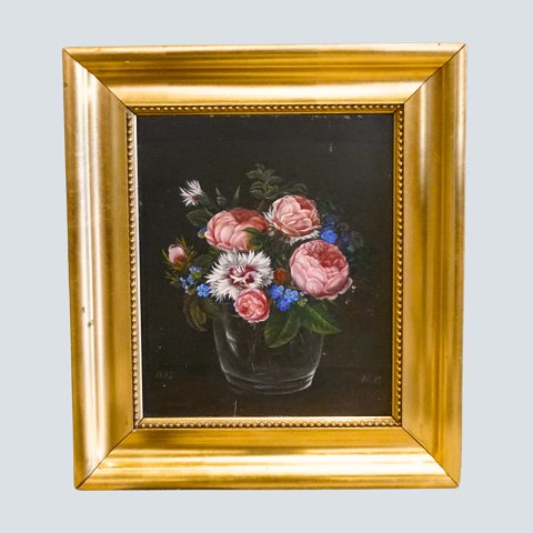 I. L. Jensens skole; Oliemaleri med blomster i vase, år 1852