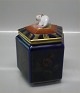 B&G Porcelain Lidded pentagon vase with figural mouse on top Royal Bley and gold 
14 cm
