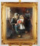 Interior, grandfather and child. Oil on canvas, unidentified artist, 
indistinctly signed.