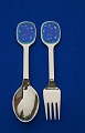 A. Michelsen Christmas spoon and Christmas fork 1987 in gilded sterling silver