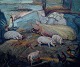 Unknown Scandinavian artist, app. 1920.
Oil on board. Pigs Stable.