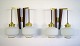 A pair of STILNOVO modernist wall lamps in teak and brass. Opal glass.
