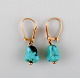 Danish 14K gold ear rings with turquoise. Mid-1900s.
