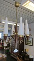 Ceiling lamp with 6 "arms"
Real retro ceiling lamp made of wood and brass 
and with 6 white mat/frosted glass shades
Design: Jo Hammerborg (1920-1982)
H total: 73cm / 40cm
Diam: 40cm
All glass shades are complete