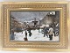 Bing & Gröndahl. Porzellanmalerei. Motiv von Paul Fischer. Wintertag am 
Gammeltorv. Größe inklusive Rahmen, 47 * 33 cm. Produziert 1750 Stück. Dieses 
hat die Nummer 921.