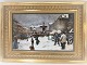 Bing & Grondahl. Porcelain painting. Motif by Paul Fischer. Winter day at 
Gammeltorv. Size inclusive frame, 47 * 33 cm. Produced 1750 pieces. This has 
number 921.