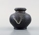 Svend Hammershøi for Kähler, Denmark. Vase in glazed stoneware. Beautiful gray 
black double glaze. 1930 / 40