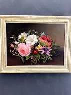 Flowers painting   Jensen's school painted on mahogany plate. 19th century. 