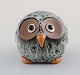 European studio ceramist. Unique owl in glazed ceramics and art glass. 1980