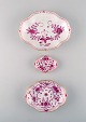 Three Meissen Pink Indian bowls in hand-painted porcelain with pink floral 
motifs. 20th century.
