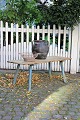 Old Swedish coffee table in raw wood with turquoise painted legs and a really 
nice patina...