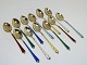 Sterling silver12 guilded enamel demitasse spoon with different colours from 1950-1960