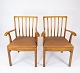 Set Of Two Armchairs - Light Wood - Light Brown Leather - Danish Carpenter 
Master - 1940