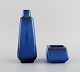 Sven Jonson for Gustavsberg. Lagun vase and bowl in glazed stoneware. Beautiful 
glaze in shades of blue. 1960s.
