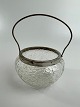 19th century sugar bowl / candy bowl in clear glass with metal mounting.