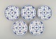 Five antique Royal Copenhagen Blue Fluted Half Lace cake Plates. Model number 
1/653. Dated 1889 - 1922.
