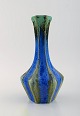 Pierrefonds, France. Vase in glazed stoneware. Beautiful glaze in shades of blue 
and green. 1930s.
