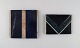 Dansk studiokeramiker. To unika fliser i glaseret stentøj. Mønstret dekoration i 
mørkeblå, grønne og sand nuancer. Sent 1900-tallet.
