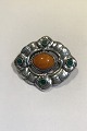 Danish Silver Grann og Laglye   Brooch with Amber and Chrysoprase