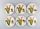 Royal Worcester, England. Seks runde porcelænsfade dekoreret med majskolber, 
æbler og guldkant. 1960