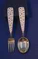 Michelsen set Christmas spoon and fork 1945 of Danish gilt silver