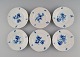 Six antique Meissen side plates in hand-painted porcelain. Blue flowers and 
butterflies. Late 19th century.

