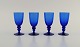 Monica Bratt for Reijmyre. Four shot glasses in blue mouth blown art glass. 
Swedish design, mid 20th century.
