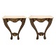 Pair of partly gilt Rococostyle console table with imitated marble wooden tops. Denmark circa 1850. H: 77cm. Top: 70x48cm