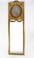 Louis Seize mirror with gilding / gold leaf with motif in the top from the year 
1790s.
Dimensions in cm: H: 165 W: 50
Great condition

