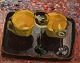 Sven Rybin (1914 - 2012), listed Swedish artist. Oil on canvas. Modernist still 
life. Dated 1955.
