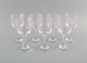 Syv René Lalique Chenonceaux hvidvinsglas i klart mundblæst krystalglas. Midt 
1900-tallet.

