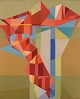 Jens G. Grove (b. 1917), Danish artist. Oil on canvas. Abstract composition. Dated 1979.